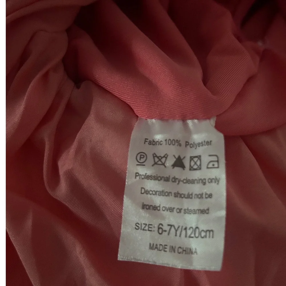 Girls Pink Fairy Princess Costume Dress Floral Rosette Tulle Skirt Size 6-7Y